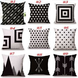 Black and White Pattern Pillowcase Cotton Linen Pillow Case Printed Geometry Euro Pillow Covers 18x18 Inches 22 Colours