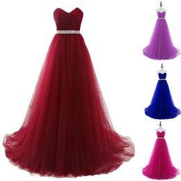 2019 New Arrivals Long Bridesmaid Dresses Lace Up A-line Tulle Wedding Guest Maid of Honor Dresses 100% Real Image Maid Of Honor Dress