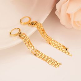 New Simple Fashion 14 k Fine Sold Yellow Gold Filled Girl Women Tall Long Size Chain Thin Earrings Party