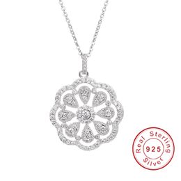 Hot Sell 925 Sterling silver Flower Necklaces Pendants with High Quality Simulated Diamond For Women Birthday Gift Cocktail Jewellery