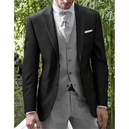 Hot Recommend Black Groom Tuxedos Peak Lapel Men Formal Suits Business Men Wear Wedding Prom Dinner Suits (Jacket+Pants+Tie+Vest) 622