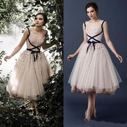 2019 New Paolo Sebastian Blush Pink Applique Beads Prom Dresses Square Neckline Tea-Length Tulle Formal Party Gowns Amazing Dresses