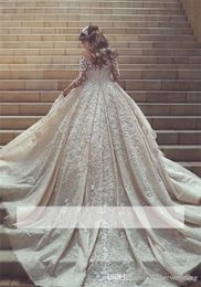 2019 Arabic Princess Sheer Long Sleeves Wedding Dress Ball Gown Lace Appliques Church Formal Bride Bridal Gown Plus Size Custom Ma269b