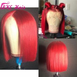 Sexy Cosplay Red Synthetic Lace Front Wig for Women Medium Length Middle Part Straight short Bob Wig for women High Temperature Fiber Hair