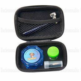 Tobacco Kit Hard Plastic Herb Grinder For Tobacco + Glass Mouth Tip + Non-Sticker Silicone Storage Container Jar + Glass Hadn Pipe