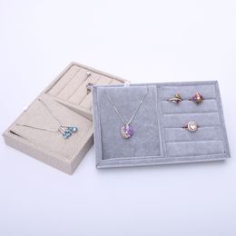 [DDisplay]Rectangle Linen Ring Jewellery Display Special Ice Velvet Earring Studs Stand Pendant Jewellery Tray Classic Grey Necklace Holder
