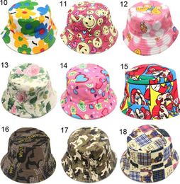 2-6Y Children Sunhats Baby Kids Bucket Hat Casual Flower Sun Printed Basin Canvas Topee Kids Fisherman Hats Baby Beanie Caps 30 Colours FS020