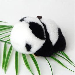 Real Genuine Rabbit/Rex Fur Panda Bear Pompom Ball Bag Charm Key Chain Keyring Accessories Phone Purse Handbag