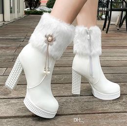 Botines De Tacón Grueso Blanco Plataforma Oferta Online | DHgate.com