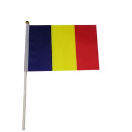 Romania Flag 21X14 cm Polyester hand waving flags Romania Country Banner With Plastic Flagpoles