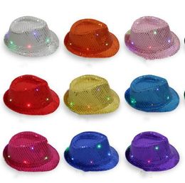 LED Jazz Hat Unisex Sequin Light Up Led Fedora Caps Fancy Dress Dance Party Hats Hip Hop hat Fashion Summer outdoor Snapbacks TLZYQ1172