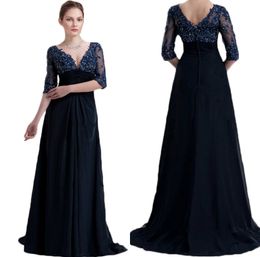 Modest Inweddingdress Mother Of The Bride Dresses V Neck Half Sleeve Pick Up Lace Sequins Mother Dresses Sweep Train Formal Evening Gowns