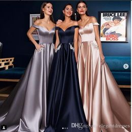 Elegant A-Line Sexy Prom Dresses Beaded Off Shoulder Sweep Train Long Women Evening Party Gowns Sleeves Special Ocn Robe De Mariee