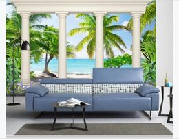 Customised 3d mural wallpaper photo wall paper Roman colonnade island sea landscape 3d living room tv background mural decoration