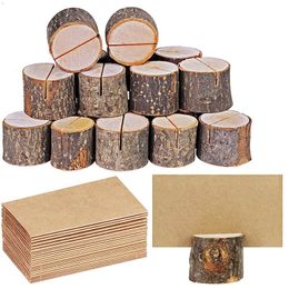Wooden Business Card Holder Original Ecological Wood Stump Notes Label Holder Wedding Meeting Decorative Ornaments