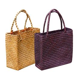 Handmade Woven Straw Beach Bag Vintage Rattan Bags Bohemian Summer Vacation Storage Bags