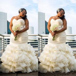 African Plus Size Wedding Dresses Mermaid 2020 vestido de noiva Sweetheart Ruffle Organza Bridal Gowns For Black Girls Women