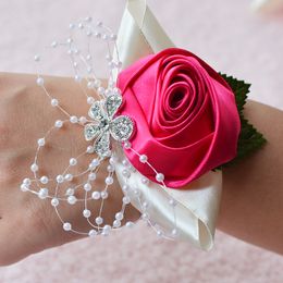 Hot Sale Wedding Bridal Wrist Flower Stain Flower And Pearl Bridesmaid Hand Flowers Summer Beach Wedding Bridal Supplies