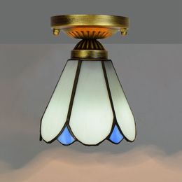 Tiffany stained glass ceiling lights E27 aisle balcony bay window small ceiling lamp Modern minimalist white glass lampsTF093