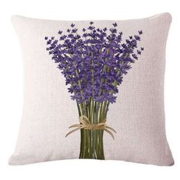 Hot Lavender Flax Pillow Case Bed Waist Throw pillow Covers Home 18 inch A bouquet of lavender