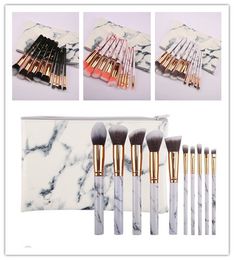 Marble Makeup Brushes with PU Bag Blush Powder Eyebrow Eyeliner Highlight Concealer Contour Foundation Make Up Brush Set DHL 20