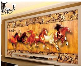 custom photo wallpaper Eight Horse Figure 3D Woodcarving TV Background Wall