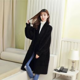 Synthetic Mink Cashmere Sweater Cardigan Women Korean Winter Coat Batwing Sleeve Knitted Long Thick Plus Size Sweaters