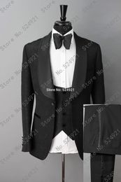 Brand New Men Suits Black Pattern Groom Tuxedos Shawl Satin Lapel Groomsmen Wedding Best Man 3 Pieces ( Jacket+Pants+Vest+Tie ) L432