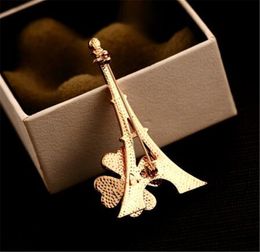 New Trendy Design Paris Tower Flower Brooch Fashion Women Exquisite 18k Gold Plated Brooch Casual Party Gift Brooch Jewelry