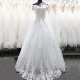Real Image Off the Shoulder A line Wedding Dresses Lace Appliques Corset Back Bridal Gowns High Quality