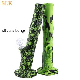 14 inches Straight pipe Silicone Bongs percolator  silicone tube With Glass Bowl cool design glass bong water pipes