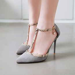 Vendita calda- Nuovo design sottile serpente fascia sexy punta a punta donne pompe 100mm moda tacchi alti scarpe per le donne scarpe eleganti da ufficio di grandi dimensioni