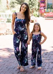 Summer Girls Floral Jumpsuit Fashion Flower Printed Bow Lace-up mother baby daughter matching Romper family matching Onesie Y2208