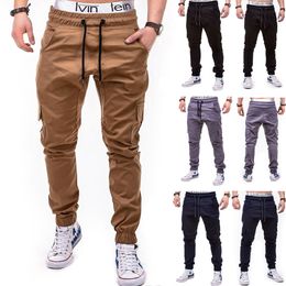 Spot European Pants men's fashion solid Colour side pockets tethered belt casual tunic trousers support mixed batch