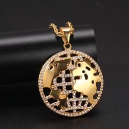 Men Hip Hop World Map Pendant Necklaces Stainless Steel Never Fade Hiphop Pendants Necklace