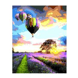 Lavender Field Hot-air Balloon DIY Digital Oil Painting Wall Decoration