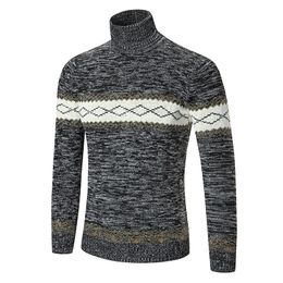 Модные мужские Slim Fit свитер для осени и зимы Черепаха шеи вязаный пуловер Классические модели Panalled Бесплатная доставка Вязание одежды