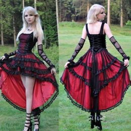 Vermelho E Meninas góticos Dresses Prom Hi Lo Sexy A Festa Black Line usar vestidos Cosplay roupas baratas