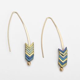 Wholesale- Gold Alloy Multi Colour Natural Stone Geometry Arrow Shape Stud Earrings For Women Jewellery Gifts Mix Colours