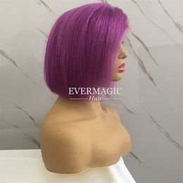 Violet Colour Bob Wig Human Hair For Black Women Silky Straight Short Bob Lace Front human hair Wigs