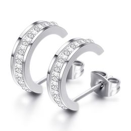 Hip Hop Stud Rock Micro Paved CZ Stone Bling Ice Out Titanium steel Stud Earrings for Men Women Fashion Jewellery