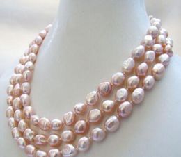 3row 8-9mm strands genuine natural pink baroque freshwater pearl necklace16-18''sdgvs