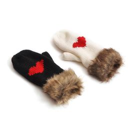 Fashion- Winter Fleece Warm Knit Gloves Hands Soft Heart Shaped Gloves Warm Woolen Yarn Fur Mittens 100%Acrylic Neck