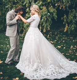 2019 Wedding Dresses Half Sleeves crew Pincess Bridal Gown Garden Country Wedding Vestidos De Novia Marriage Reception robe de mariee