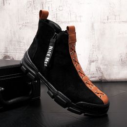 High top women Fall motorcycle boots trendy man's with snowshoes casual youth ankle boot men's leather shoes b57