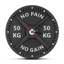 NO PAIN NO GAIN 50KG Barbell 3D Modern Wall Clock Weight Lifting Dumbbell Bodybuilding Wall Watch Gym Workout Strongman Gift Y200109