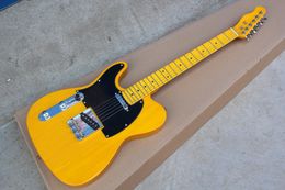 Hot Yellow Left Handed Electric Guitar with Black Pickguard,Yellow Maple Fretboard,Chrome Hardwares,offering Customised services