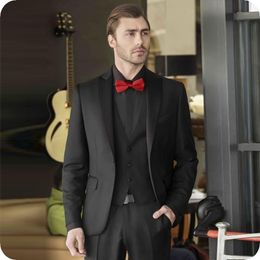 Custom Made Black Men Suits Slim Fit Formal Costume Marriage Homme Groom Wear Prom Evening Dress Tuxedos 3Pieces Blazer Jacket+Pants+Vest