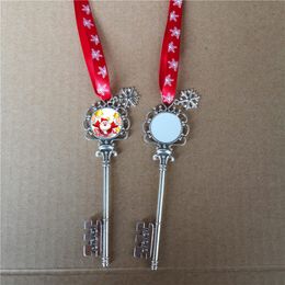 sublimation santa claus key christmas pendant ornaments with red snow rope hot transfer printing blank Decorations consumables