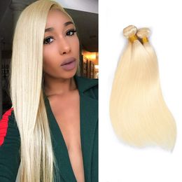 Brazilian Virgin Hair Extensions Blonde 100% Human Hair Straight 2 Bundles Four Pieces/lot Hair Products 613# Colour 95-100g/piece